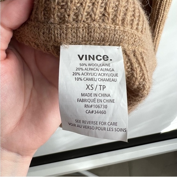 Vince Wool Alpaca Blend Oversized Turtleneck Ribbed Sweater in Camel Tan - Picture 6 of 10
